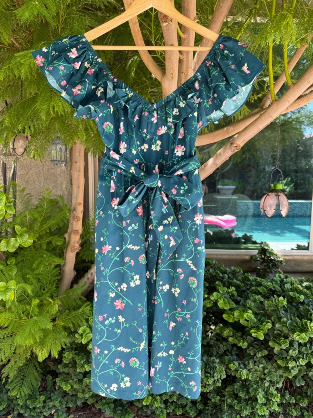 Hill House Ava Midi Moody Floral Dress Smocked Ruffle Tie Waist S